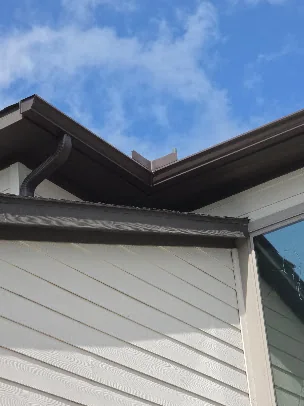 Clean gutter and fascia line against a clear sky